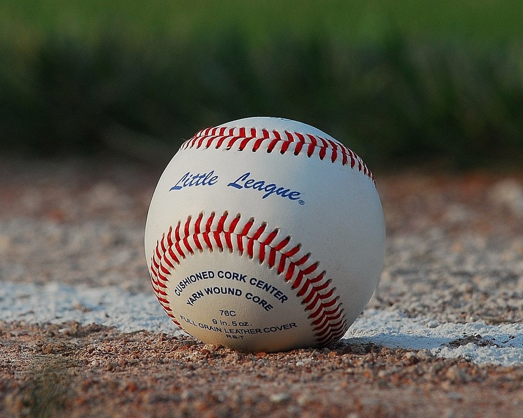 an up close shot of a Little League ball